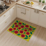 Vibrant Red Poinsettia Blooms on Sunny Yellow Rug