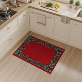 Floral Vintage Festive Holly Berry Border Area Rug