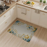Yellow Peony Teal Leaf Floral Vintage Rug