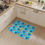 Blue Coastal Surfboard Palm Tree Area Rug