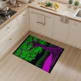 Retro Pixelated Tree Area Rug Green Leaves Pink Roots