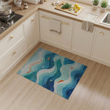 Ocean Waves Blue Teal Area Rug with Koi Fish