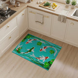 Blue and Teal Teal Koi Fish Lotus Pond Area Rug