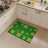 Green Kids Cartoon Bear Rug with Stars Fish