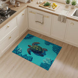 Sea Turtle Coral Reef Blue Teal Area Rug