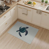 ODIKA Washable Sea Turtle Area Rug, Teal & Navy Coastal Non-Slip Low Pile Rug for Kids & Pets