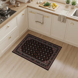 Red Floral Persian Area Rug on Black