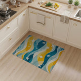 Coastal Blue Teal Waves Starfish Area Rug