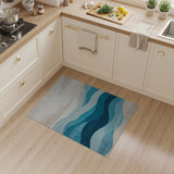 ODIKA Washable Abstract Ocean Wave Area Rug - Blue & Beige Low Pile Non-Slip Carpet