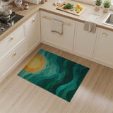 Teal Waves Sunrise Abstract Area Rug