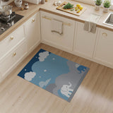 ODIKA Blue Elephant Starry Night Washable Nursery Rug, Low Pile Non-Slip Kids Area Rug