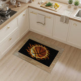 Flaming Basketball Pixel Art Area Rug