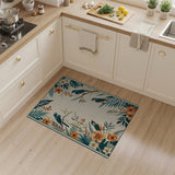 Teal Birds Orange Hibiscus Fern Area Rug
