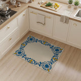 Azulejo-Inspired Blue Floral Border Area Rug