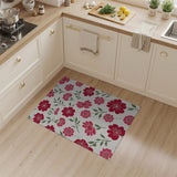 ODIKA Red Floral Washable Area Rug - Low Pile Non-Slip Non-Shedding Flower Rug