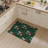Dark Green Holly Berry Leaf Pattern Area Rug
