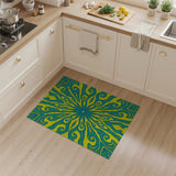 Teal Yellow Swirling Mandala Area Rug