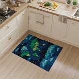 Starry Night Pixel World Map Area Rug