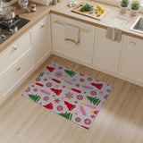Festive Pink Christmas Gnomes Trees Snowflakes Rug