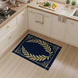Navy Blue Gold Laurel Wreath Area Rug