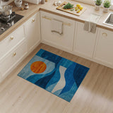 Blue Teal Geometric Sun Over Waves Rug
