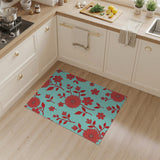 Vibrant Red Gerbera Floral Teal Area Rug