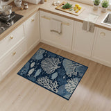 Coastal Beach Navy Blue Coral Reef Fish Area Rug