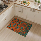 Fluttering Teal Butterflies on Orange Blooms Rug
