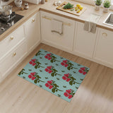Vibrant Red Flowers on Teal Area Rug
