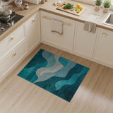 Geometric Modern Teal Blue Abstract Wave Area Rug