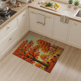 Vibrant Orange Autumn Maple Grove with Apples Birds Rug