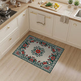 Red Rose Floral Area Rug with Green Ornate Border