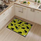 Yellow Playful Black Cats on Sunny Yellow Rug