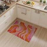 ODIKA Pink & Orange Abstract Wavy Washable Area Rug - Low Pile Non-Slip