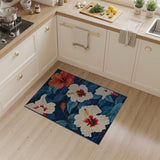 Coastal Beach Navy Hibiscus Floral Area Rug
