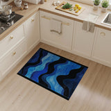 Blue and Teal Cascading Blue Waves Abstract Area Rug