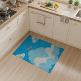 Pixel Airplane Soaring Blue Sky Clouds Kids Rug