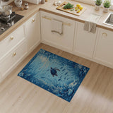 ODIKA Sea Turtle Ocean Blue Washable Area Rug - Low Pile Non-Slip Coastal Decor