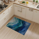 Blue and Teal Cascading Teal Waves Abstract Area Rug