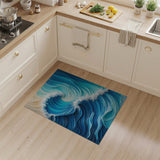 Washable Abstract Ocean Wave Low Pile Area Rug - Blue & Teal