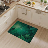 Washable Modern Emerald Green Tropical Botanical Low Pile Area Rug