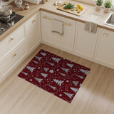 Festive Crimson Christmas Trees Snowflakes Area Rug