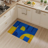 Bold Blue Yellow Curved Geometric Area Rug