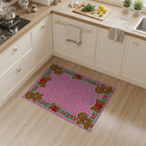 Festive Gingerbread Men Pink Kids Area Rug