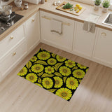 Vibrant Yellow Floral Pattern Area Rug on Black