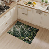 Lush Green Ferns and White Blossoms Area Rug