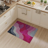 Modern Abstract Wave Rug in Pink Grey Black