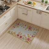 Pink Peony Floral Border Cream Area Rug