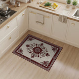 Elegant Maroon Floral Medallion on Beige Area Rug