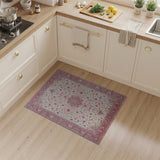 Red Border Ivory Persian Floral Area Rug